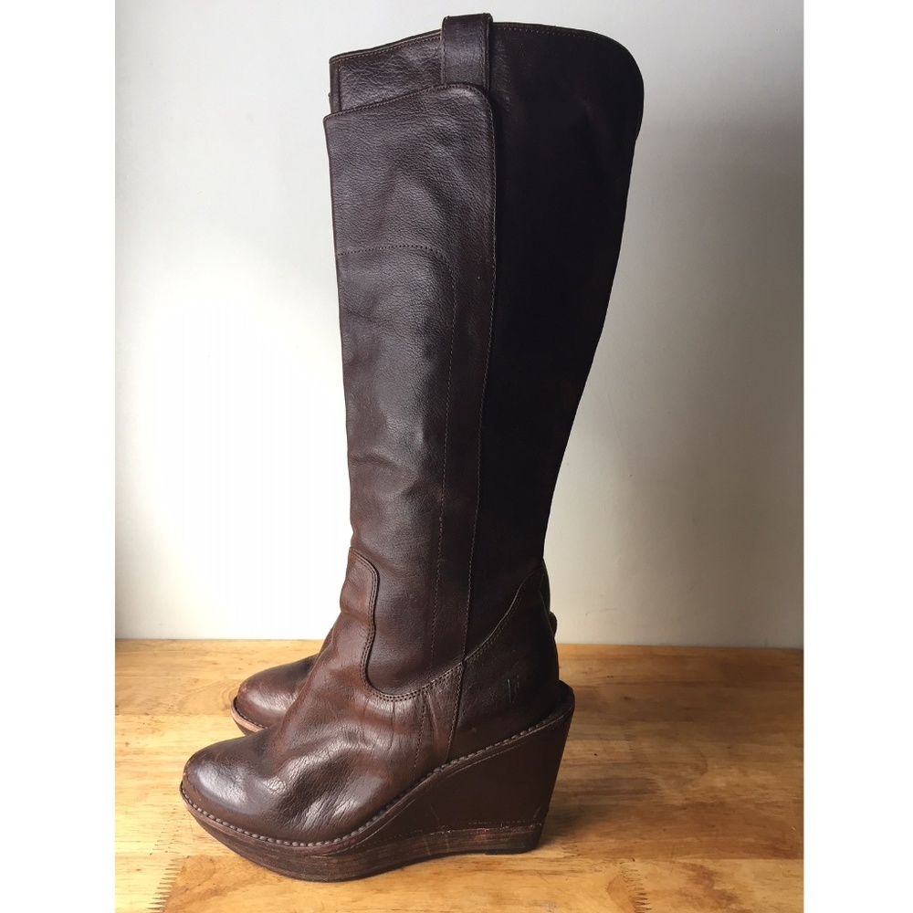 Frye Paige Wedge Brown Leather Boots 76167